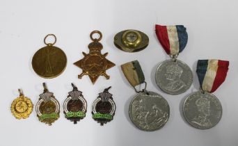 WWI victory medal and 1914 - 15 star, awarded to Pte T McPhail S-8265, commemorative medals, four
