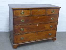 19th century mahogany chest with three short and three long drawers with faux ivory escutcheons, 122