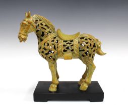 Chunar horse figure, modelled in resin, on a rectangular plinth base, 31cm