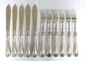 Mappin & Webb silver fish knives and forks, Sheffield 1966, (11)