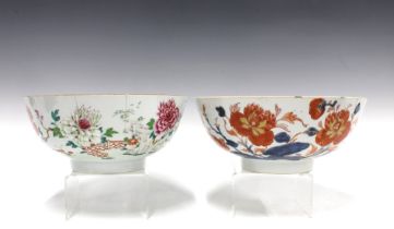 Two 18th century Chinese porcelain punch bowls, larger 11 x 27cm (a/f) (2)