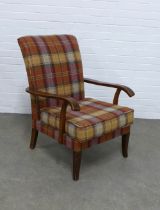 Early 20th century tartan upholstered open armchair, 62 x 91 x 51cm.