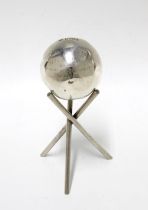 George VI silver presentation bowling ball jack, Glasgow 1941, on a silver plated tripod stand