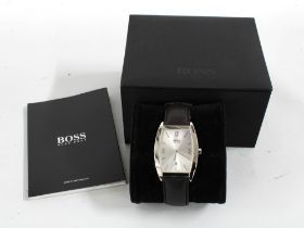 HUGO BOSS, a Gents stainless steel cased wristwatch, leather strap, with presentation box, etc