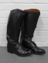 Pair of black leather riding boots, 48cm