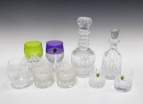 Collection of Waterford Crystal whisky tumblers together with two decanters with stoppers, tallest