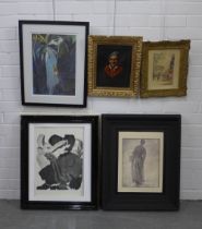 A collection of framed artworks, (5)