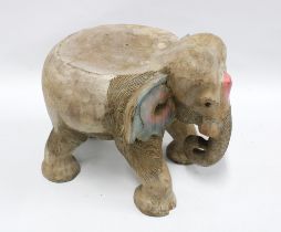 Carved & painted wooden elephant stool / plant stand, 29 x 29cm