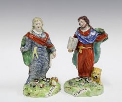 Two early 19th century Walton pearlware pottery figures of St John and St Mark, both with losses,