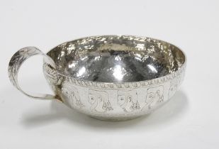 An Edwardian silver bowl with single handle, George Nathan & Ridley Hayes, Chester 1905, engraved