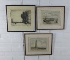 Two William Daniell aquatints of Suffolk & Oxford Lighthouse, together with an etching, all framed