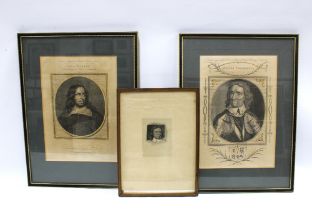 Two Oliver Cromwell etched prints and another of John Thurlow, all framed under glass (3)