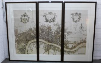 A New Plan of the City of London and Southwark, a contemporary triptych print, 197 x 134cm