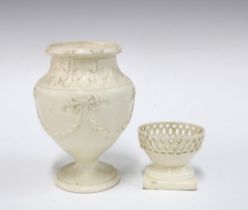 An early creamware vase with harebell garland swags in relief together with an egg cup with