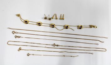 Scrap 9ct gold chains and miscellaneous earrings (a lot)