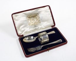 Hamilton & inches silver christening set with fork, spoon and napkin ring engraved 'Anne', Edinburgh