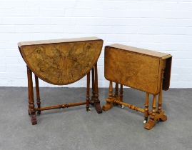 Two Victorian burr walnut Sutherland tables, each of small proportion, 75 x 58 x 62cm. (2)