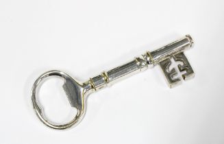 Novelty silver plated corkscrew & bottle opener in the form of an oversized key, 14cm long