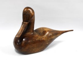 Wood model of a duck with beaded eyes, 41cm long