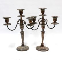 Pair of silver plate on copper candelabra, 37 x 44cm. (2)