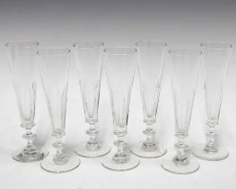 Set of seven glass champagne flutes (7)