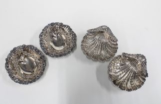 A pair of Victorian silver bonbon dishes, Glasgow 1898 and another pair of silver shell dishes