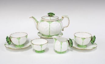 Aynsley Butterfly teaset comprising teapot, milk jug, sugar bowl, two cups and three saucers,