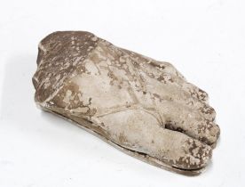 Plaster model of a foot in a sandal after the Greek 1st Century example, 19 x 11cm.