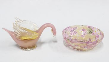 Murano Vetreria glass swan and a Murano millefiori glass bowl (2) 14cm.