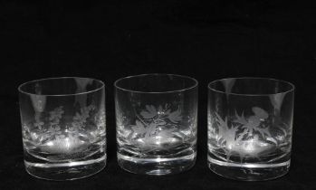 Alison Cornwall Geissler MBE (Scottish 1907 - 2011) set of six engraved botanical pattern glass