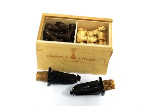 Two Sandeman Port figural decanter / bottle stoppers and a set of Chavet chessmen