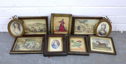 A collection of small framed prints to include Dr Syntax and Red-headed Green bee-eater, (9)