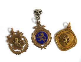 Three early 20th century 9ct gold Scottish Junior Football club fob medals (3)