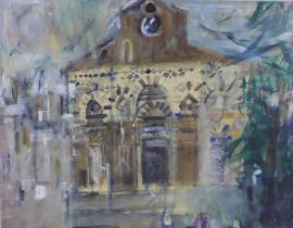 MARJORIE STARK, (1914 - 1991) A large watercolour of a church facade, signed and framed under glass,