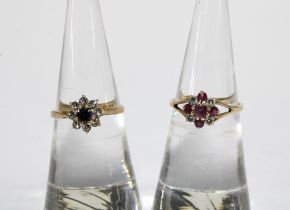 9ct gold ruby and diamond flowerhead ring and a 9ct gold gemset ring (2)