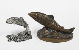 A.R Brown pewter salmon and another by Bronze Age, Scotland (2) 11cm.