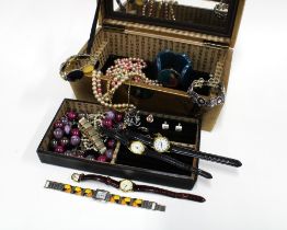 Jewellery box containing a collection of vintage and later costume jewellery with fashion