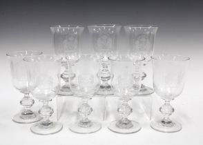 The Royal Scottish Academy set of eight knop stem wine glasses (8) 9 x 17cm.