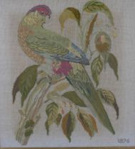19th century wool tapestry of a bird, dated 1876, framed under glass within an ornate giltwood