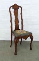 A 19th century Dutch walnut and marquetry inlaid chair with a tapestry upholstered slip in seat,