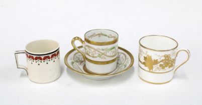 Richard Ginori coffee can and saucer, Wedgwood creamware coffee can and a porcelain coffee can