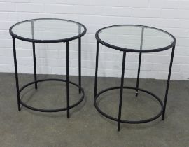 Pair of metal and glass circular side tables, 50 x 56cm (2)