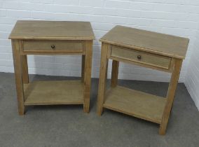 Pair of OKA light oak two-tier lamp tables with one drawer, 60 x 69 x 37cm (2)