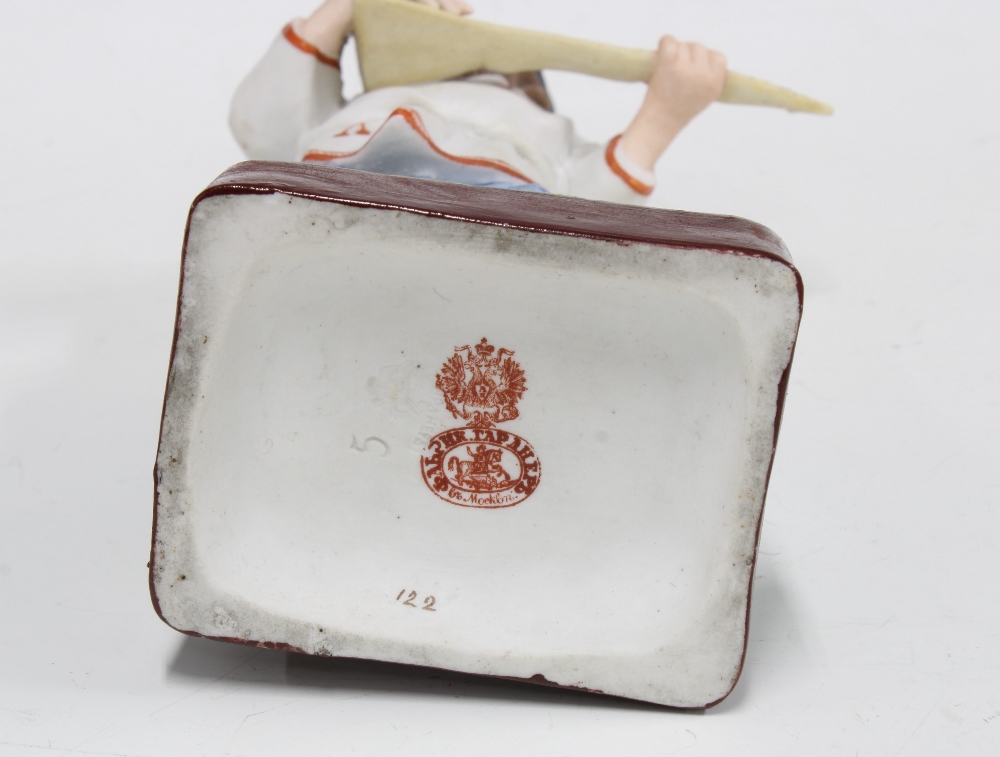 Russian bisque figure of a balalaika player, bears Gardner Porcelain Factory backstamp, 10 x 23cm. - Image 3 of 3