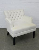 Marina Home contemporary white upholstered button back armchair, with black legs, 75 x 50cm