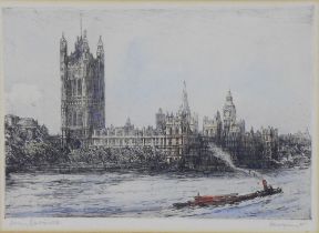 House of Parliament, colour engraved print, signed indistinctly and framed under glass, 20 x 15cm