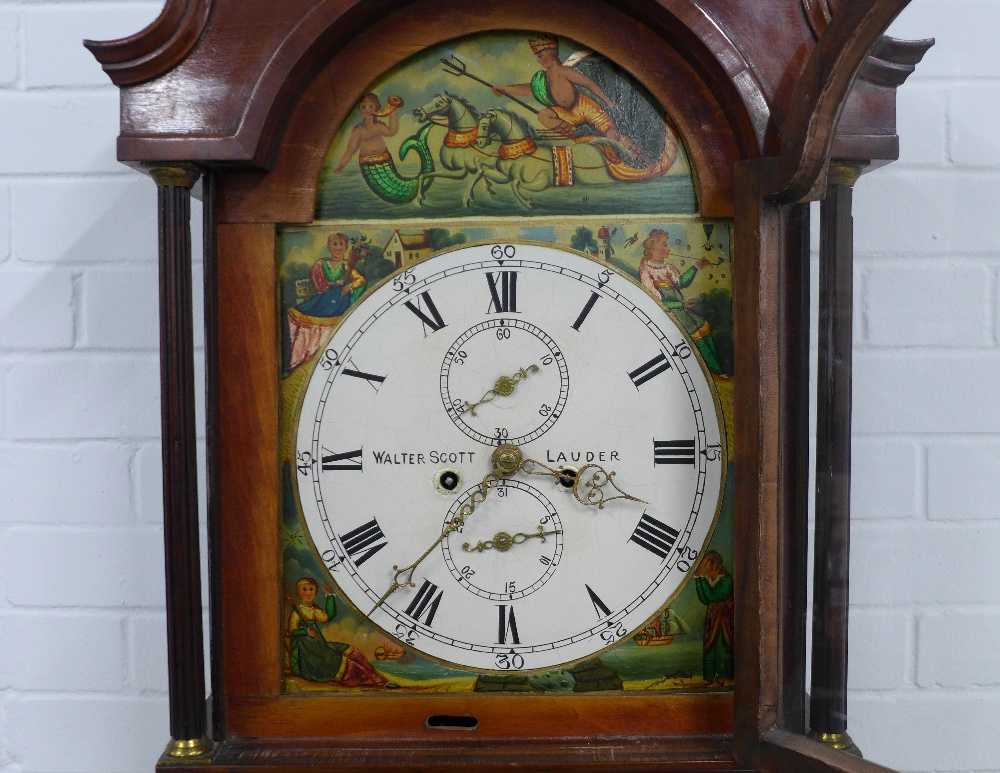 Walter Scott, Lauder painted dial longcase clock in mahogany case with broken swan neck, 54 x 215 - Image 2 of 3