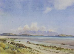 KENNETH ROBERTSON, untitled shorescene with cattle, watercolour, signed, framed under glass with a