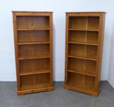 Pair of pine open bookcases, 82 x 179 x 29cm. (2)