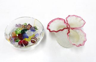 Art Nouveau glass posy and a contemporary Oban glass bowl with glass sweeties, 13cm.